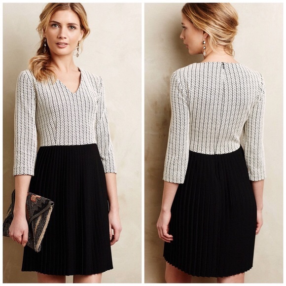 Anthropologie Dresses & Skirts - Ganni Black & White Pleat Skirt Crossknit Dress